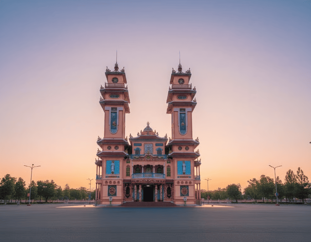 Khu vực Tòa Thánh Tây Ninh thu hút nhiều du khách đến tham quan, chụp ảnh